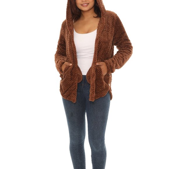Textured Plush Button-Up Hoodie With Pocket - Picture 1 of 5